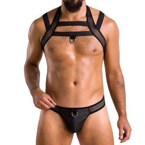 Комплект чоловічої білизни з кріпленнями Passion 043 JACOB L/XL Black, труси, шлейки SO7600 фото
